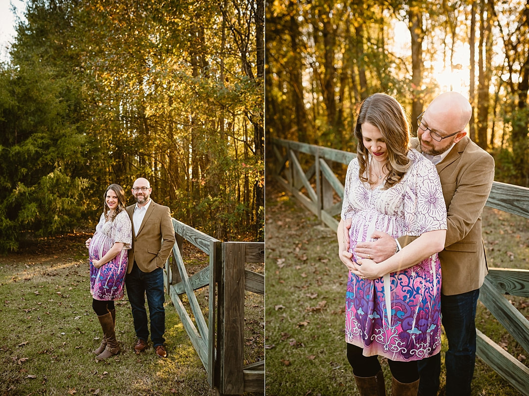 fall maternity photos at Hinton Park in Collierville, TN during golden hour